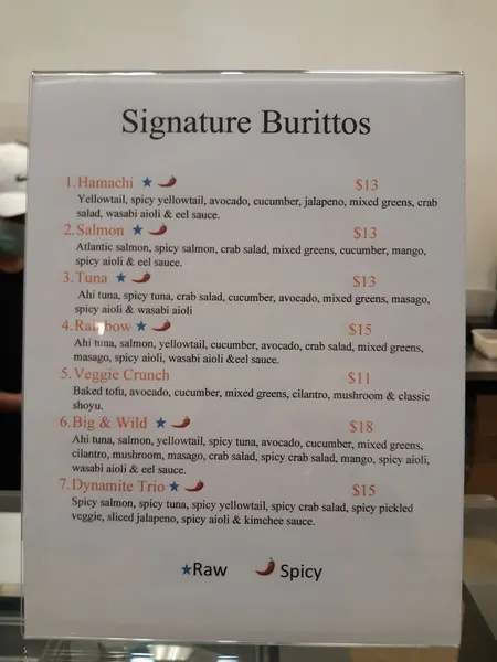 menu of A&J Poke