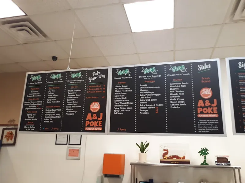 menu of A&J Poke