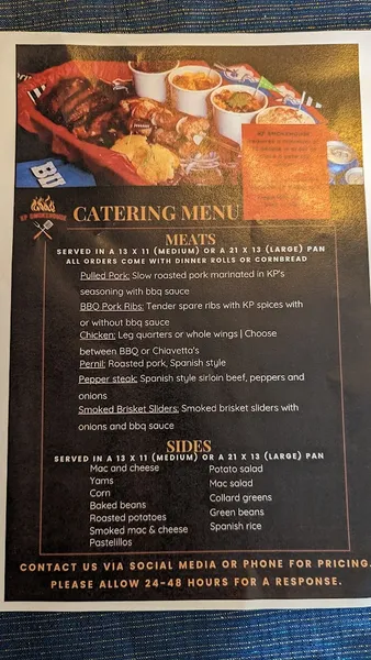 menu of KP SMOKEHOUSE