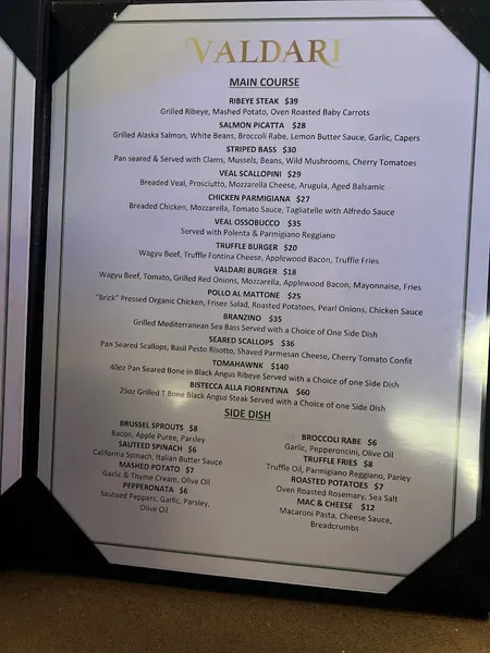 menu of Valdari NYC