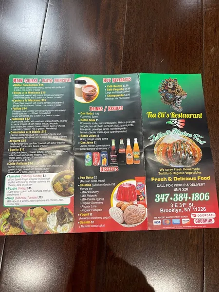 menu of Tia Eli's Restaurant