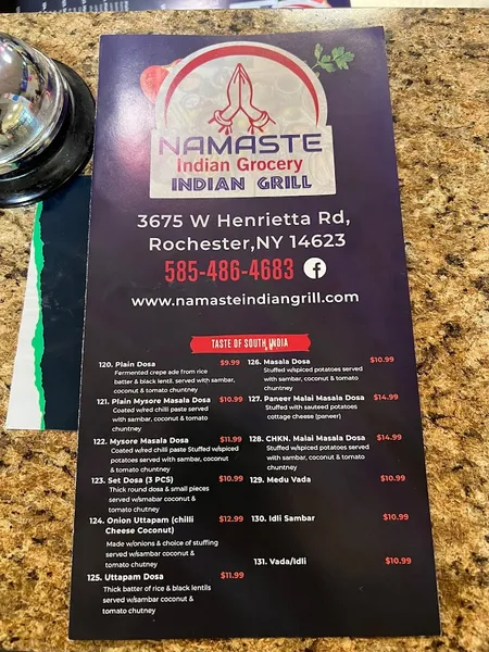 menu of Namaste Indian Grill