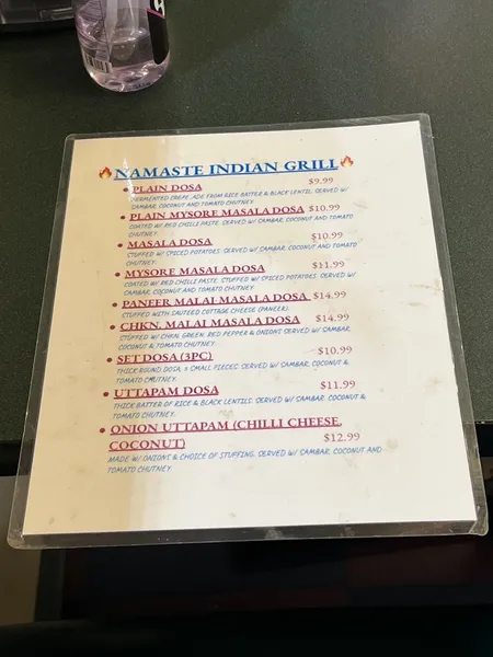 menu of Namaste Indian Grill