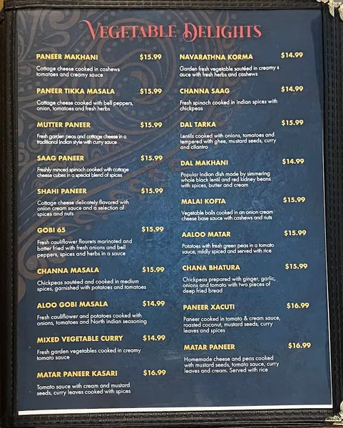 menu of Curry House of India