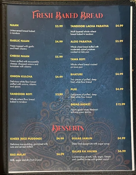 menu of Curry House of India