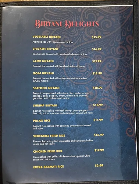 menu of Curry House of India