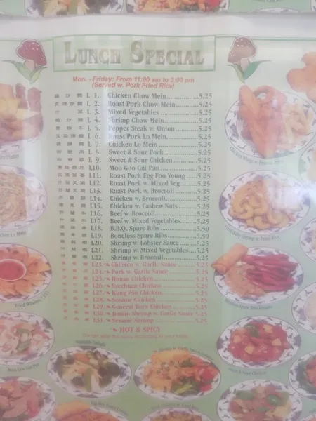 menu of China Star