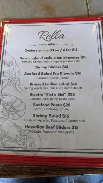 Menu Rella Oysters