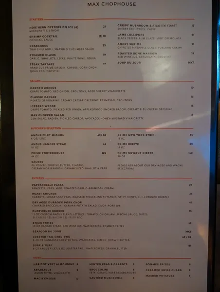 Menu Max Chophouse