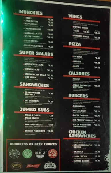 Menu Acme Bar & Pizza