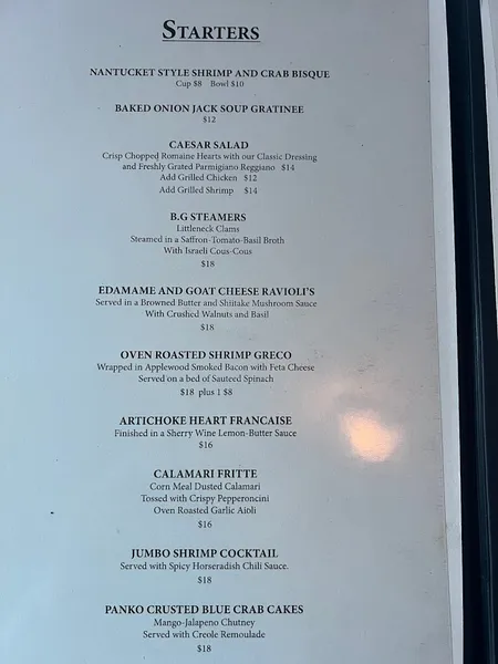 Menu Bernard's Grove