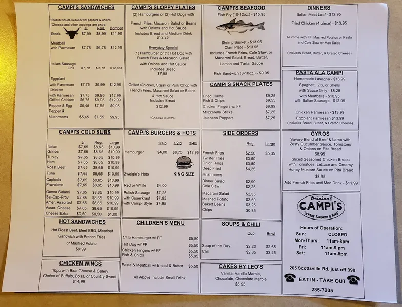 Menu Campi's Restaurant