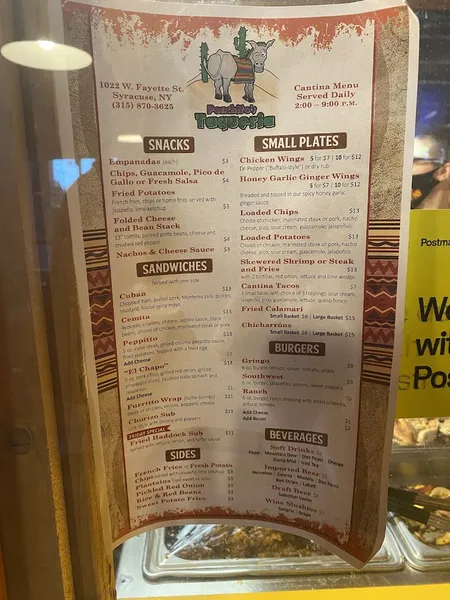 Menu Ponchito's Taqueria