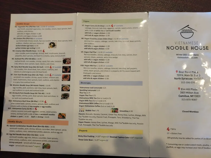 Menu Vietnamese Noodle House