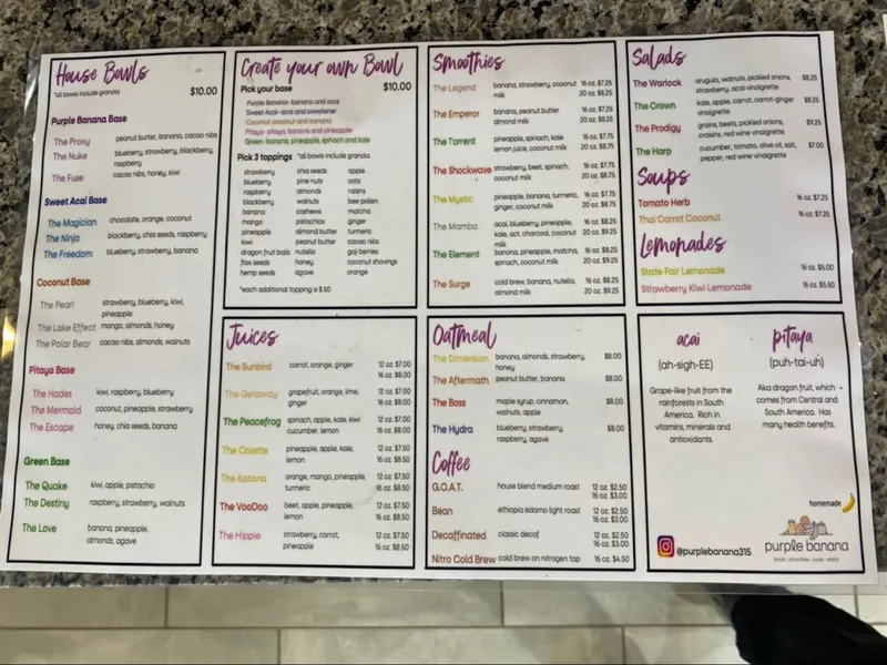 menu of Purple Banana