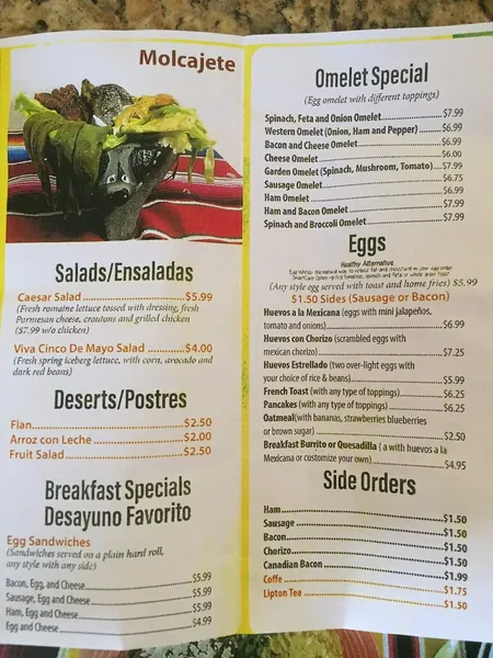 Menu Viva Cinco De Mayo