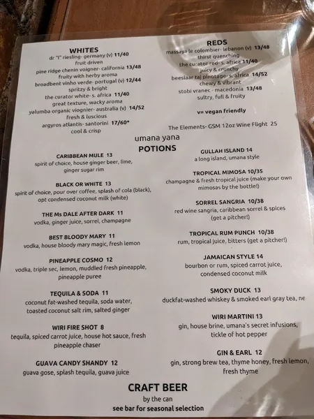 Menu Umana Yana