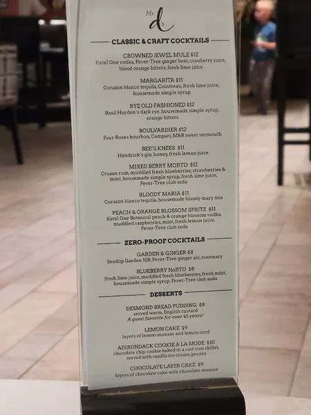 menu of Mr. D's Restaurant & Lounge