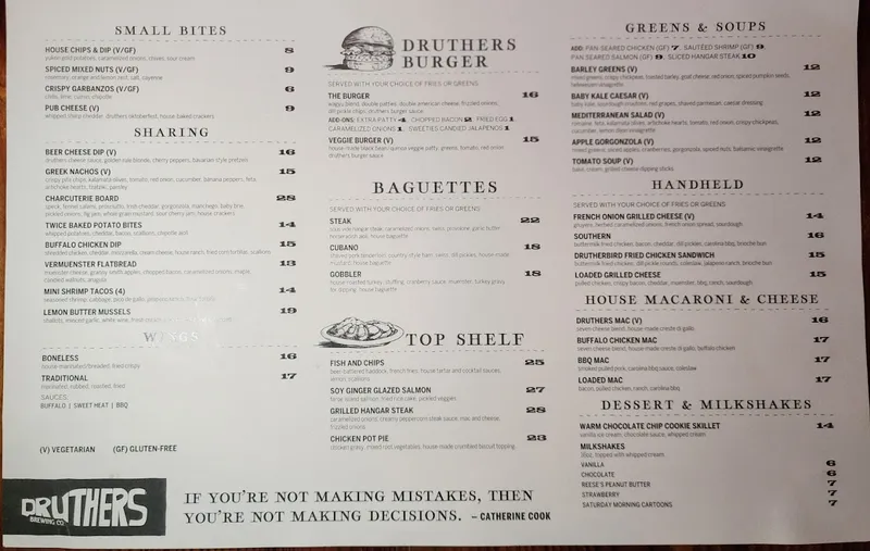 Menu Druthers Brewing Company