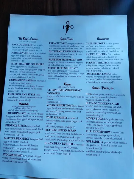 Menu Iron Gate Cafe