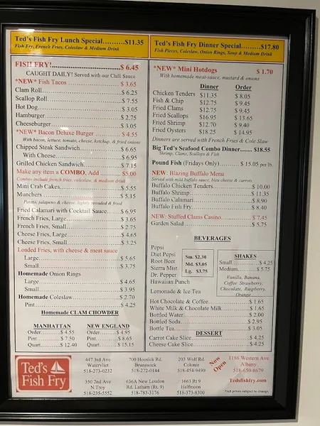 Menu Ted's Fish Fry