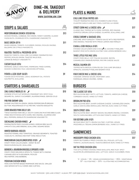 Menu Savoy Taproom