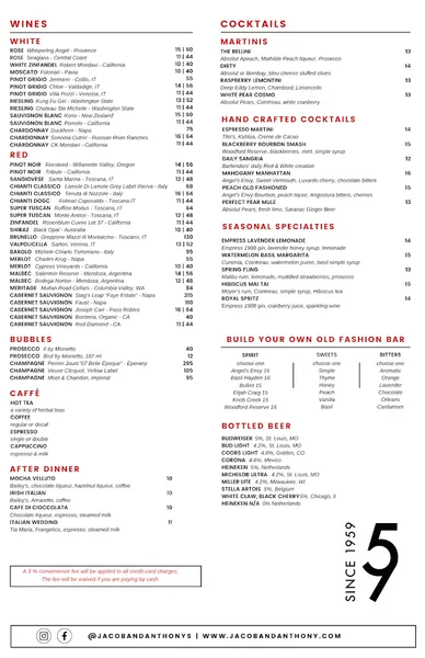 Menu Jacob & Anthony Italian