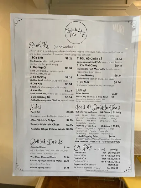 menu of Banh Mi 47