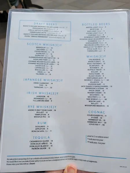 Menu Ocean Blue Restaurant & Oyster Bar