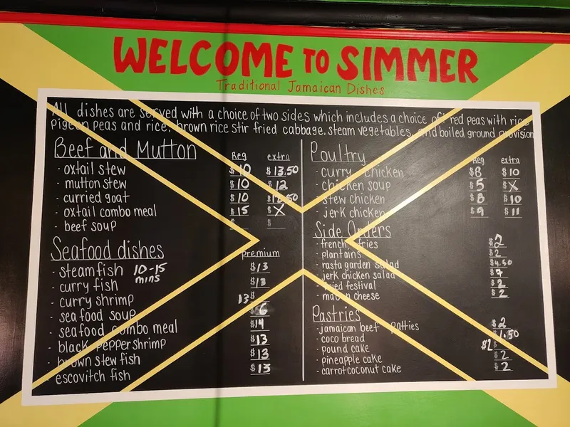 menu of Simmer Jamaican Restaurant, LLC