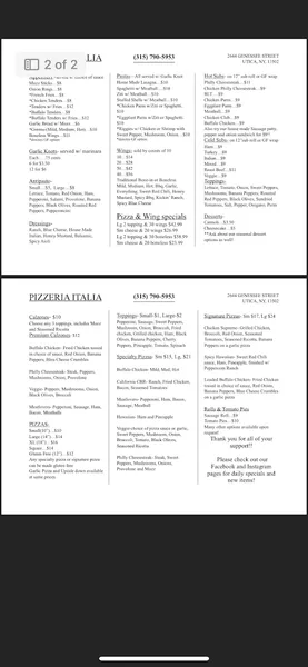 menu of Pizzeria Italia