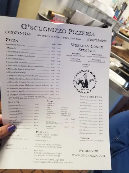 Menu O'Scugnizzo Pizzeria