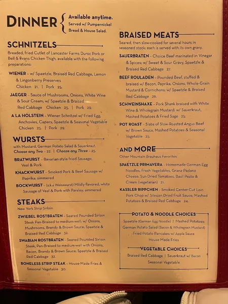 Menu Mountain Brauhaus