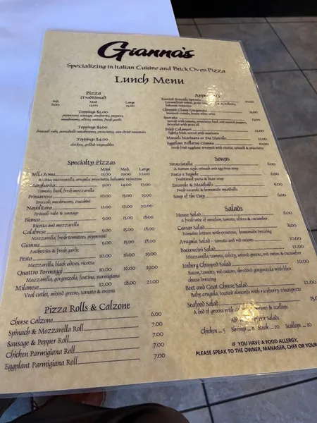 Menu Gianna's