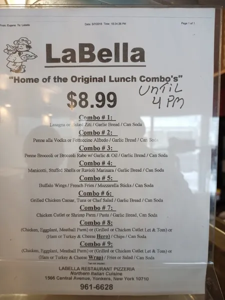 Menu La Bella