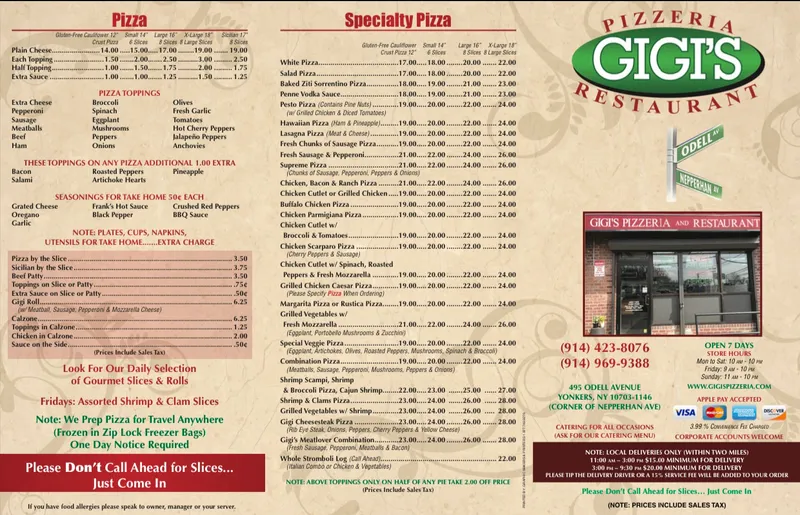 Menu Gigi's Pizzeria & Restaurant