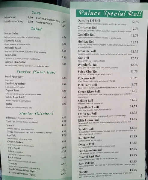 Menu Sushi Palace