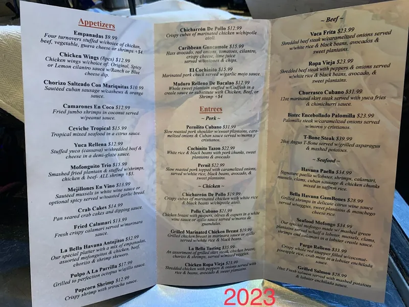 Menu La Bella Havana