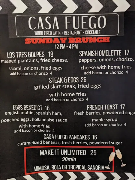 Menu Casa Fuego Wood Fired Latin - Restaurant - Cocktails