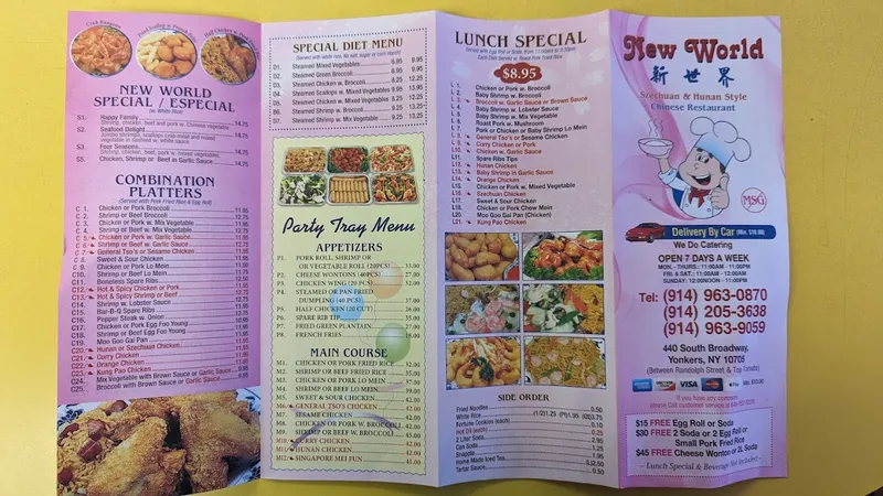 Menu New World Chinese Restaurant