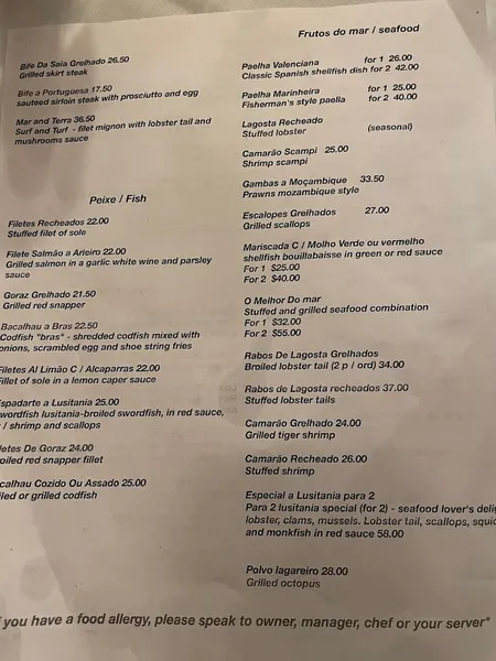 Menu Lusitania