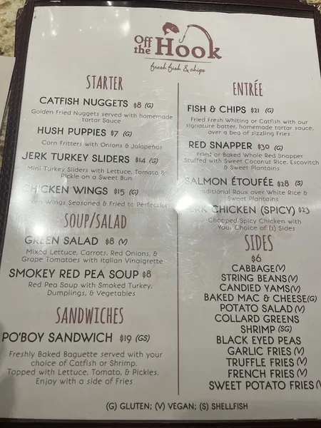 Menu Off the Hook of Yonkers