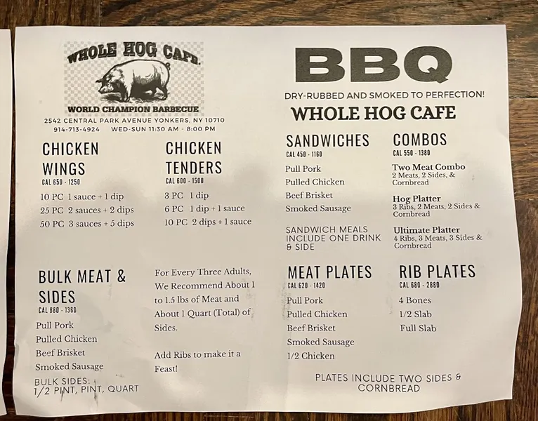 Menu Whole Hog Cafe