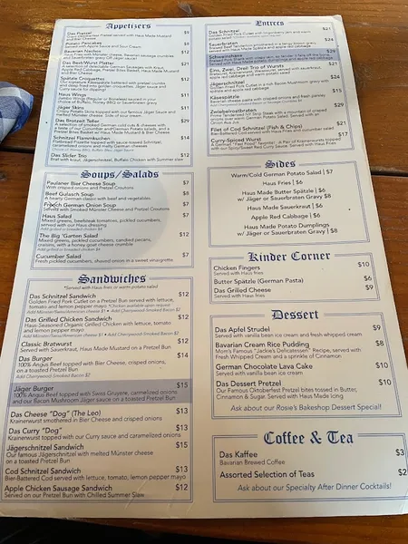 Menu Das Biergarten