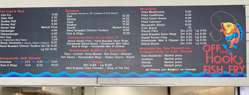 menu of Off the Hook Fish Fry