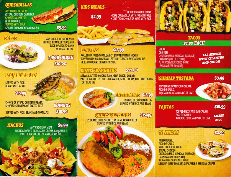 Menu La Mexicana Restaurant & Grocery