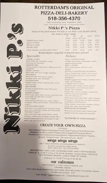 Menu Nikki P's Pizza Deli Bakery