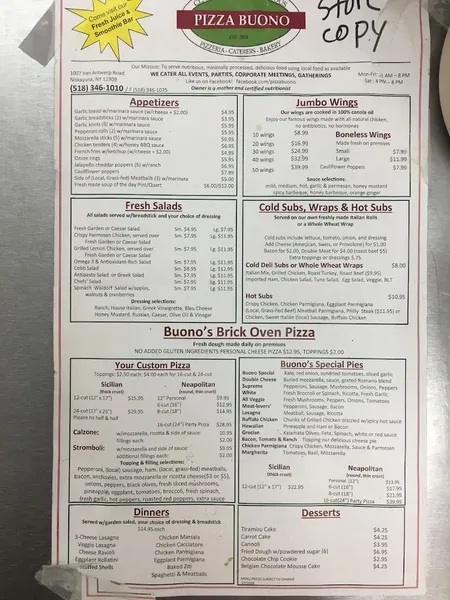 menu of Pizza Buono