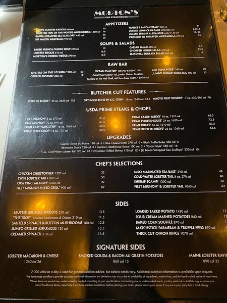 Menu Morton's The Steakhouse