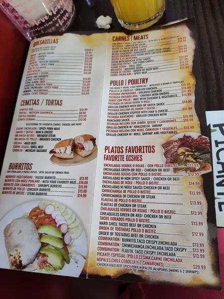 menu of Picante